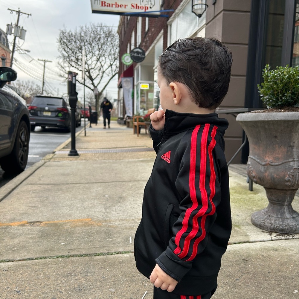 Adidas Black Jacket with Red Stripes for Kids